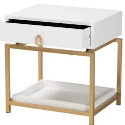 Nightstands-Kirkland's Home And Gold 1-Drawer Nightstand White