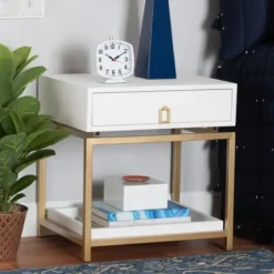 Nightstands-Kirkland's Home And Gold 1-Drawer Nightstand White