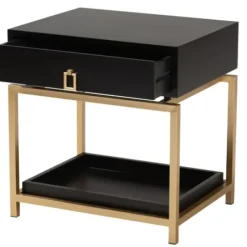 Nightstands-Kirkland's Home And Gold 1-Drawer Nightstand Black