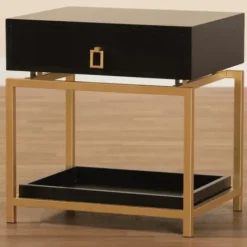 Nightstands-Kirkland's Home And Gold 1-Drawer Nightstand Black