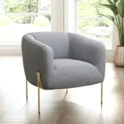 Accent Chairs-Kirkland's Home And Gold Rounded Back Accent Chair Gray