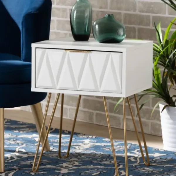 Accent & End Tables-Kirkland's Home And Gold Single Drawer Accent Table White
