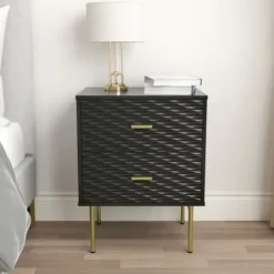 Nightstands-Kirkland's Home And Gold Wave Nightstand Black