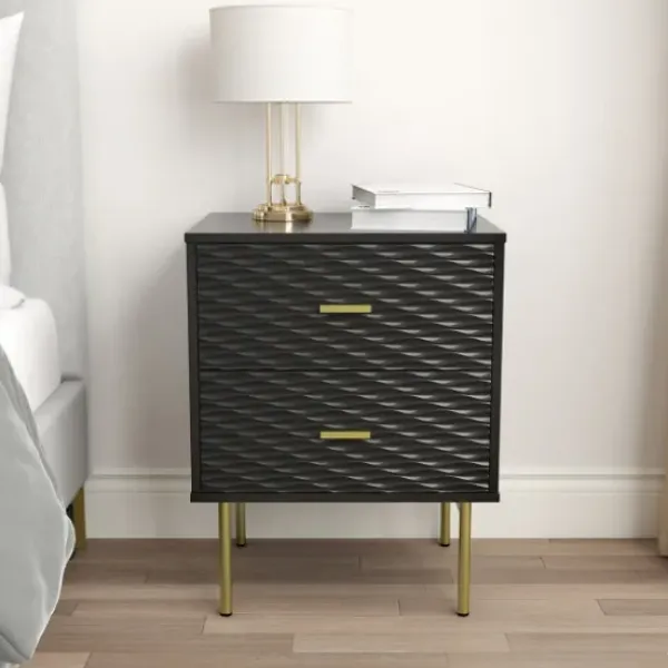Nightstands-Kirkland's Home And Gold Wave Nightstand Black