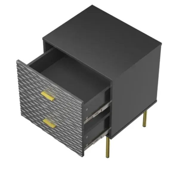 Nightstands-Kirkland's Home And Gold Wave Nightstand Black