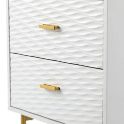 Nightstands-Kirkland's Home And Gold Wave Nightstand White