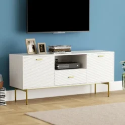 Tv Stands & Media Consoles-Kirkland's Home And Gold Wave Tv Stand White