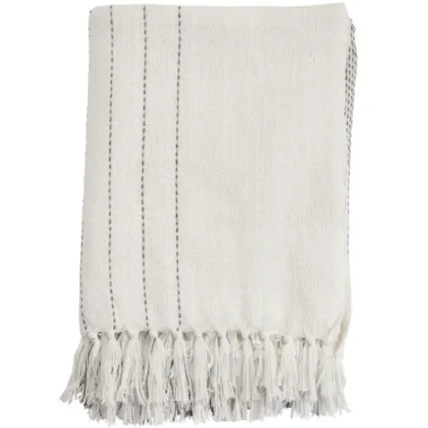 Blankets & Throws-Kirkland's Home And Gray Striped And Fringe Throw Blanket White