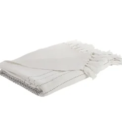 Blankets & Throws-Kirkland's Home And Gray Striped And Fringe Throw Blanket White