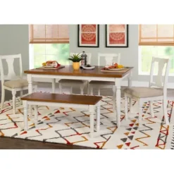 Dining Sets-Kirkland's Home And Light Brown Wood 6-Pc. Dining Set White