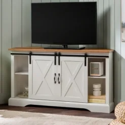 Tv Stands & Media Consoles-Kirkland's Home And Natural Sliding Barn Door Tv Stand White