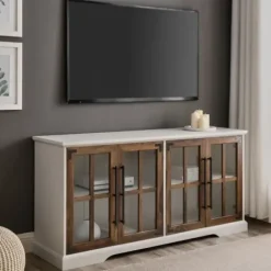Tv Stands & Media Consoles-Kirkland's Home And Rustic Oak Glass Door Tv Stand White