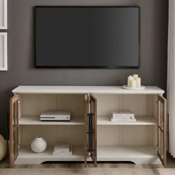 Tv Stands & Media Consoles-Kirkland's Home And Rustic Oak Glass Door Tv Stand White