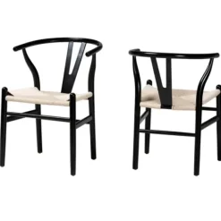 Dining Chairs-Kirkland's Home And Tan Wishbone Dining Chairs, Set Of 2 Black