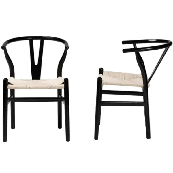 Dining Chairs-Kirkland's Home And Tan Wishbone Dining Chairs, Set Of 2 Black