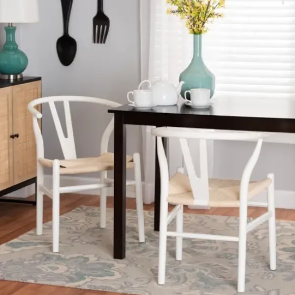 Dining Chairs-Kirkland's Home And Tan Wishbone Dining Chairs, Set Of 2 White