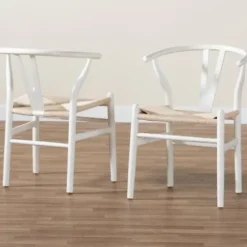 Dining Chairs-Kirkland's Home And Tan Wishbone Dining Chairs, Set Of 2 White