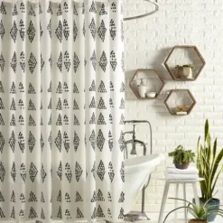 Shower Curtains-Kirkland's Home And White Button Accent Linen Shower Curtain Blue