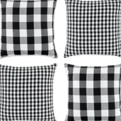 Pillows-Kirkland's Home And White Gingham Pillow Covers, Set Of 4 Black