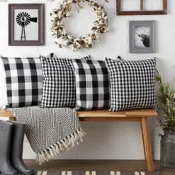 Pillows-Kirkland's Home And White Gingham Pillow Covers, Set Of 4 Black