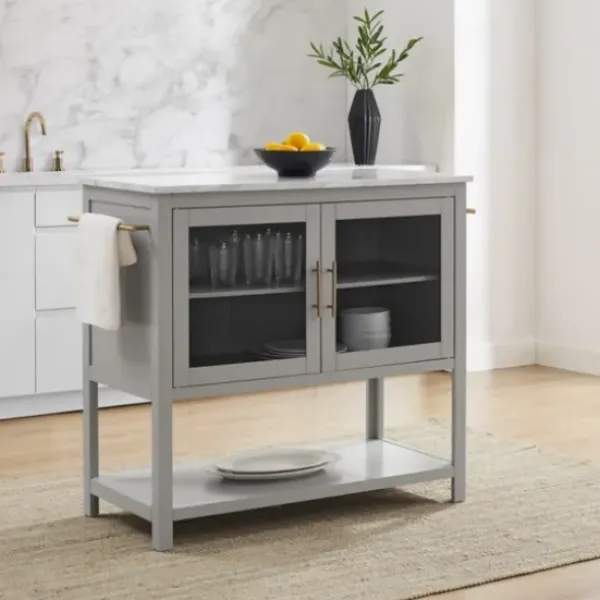 Kitchen Islands & Bar Carts-Kirkland's Home And White Marble Top Kitchen Island Gray