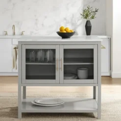 Kitchen Islands & Bar Carts-Kirkland's Home And White Marble Top Kitchen Island Gray