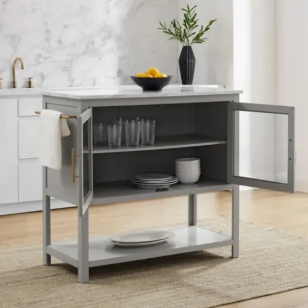 Kitchen Islands & Bar Carts-Kirkland's Home And White Marble Top Kitchen Island Gray