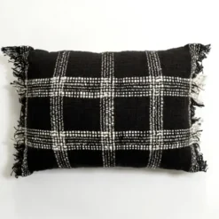 Pillows-Kirkland's Home And White Open Plaid Lumbar Pillow Black