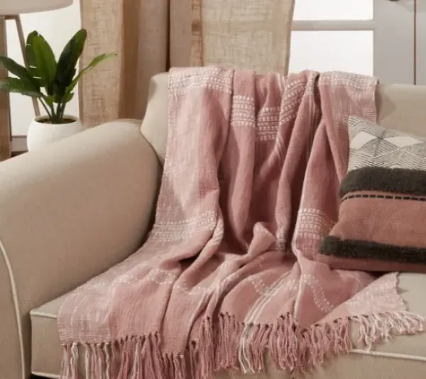 Blankets & Throws-Kirkland's Home And White Plaid Throw Blanket Pink