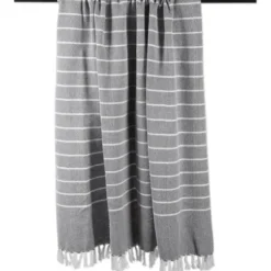 Blankets & Throws-Kirkland's Home And White Thin Stripe Throw Gray