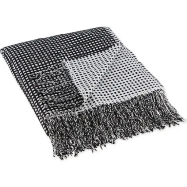 Blankets & Throws-Kirkland's Home And White Waffle Knit Fringe Throw Black