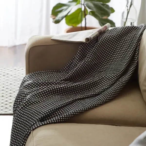 Blankets & Throws-Kirkland's Home And White Waffle Knit Fringe Throw Black