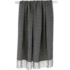 Blankets & Throws-Kirkland's Home And White Waffle Knit Fringe Throw Black