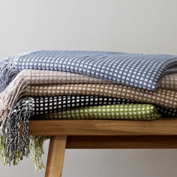 Blankets & Throws-Kirkland's Home And White Waffle Knit Fringe Throw Black
