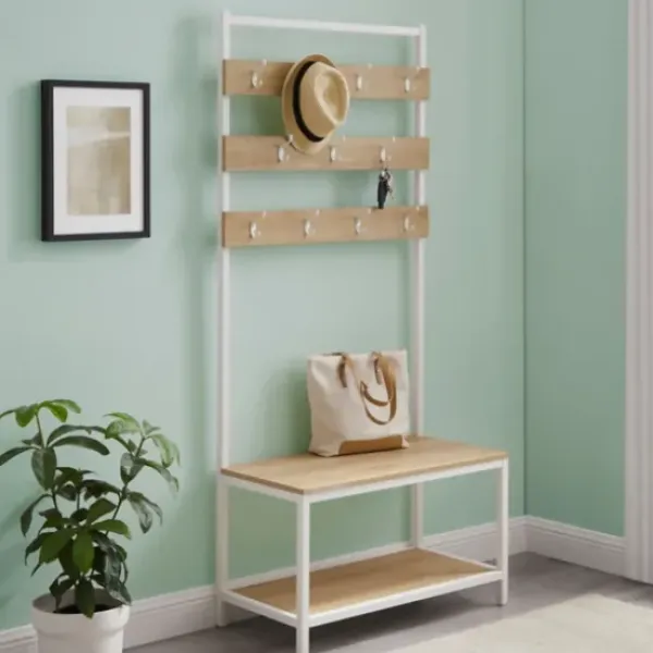 Entryway Furniture-Kirkland's Home And White Wood Bench Hall Tree Brown