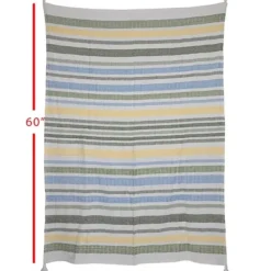 Blankets & Throws-Kirkland's Home And Yellow Stripe Throw Blanket Blue