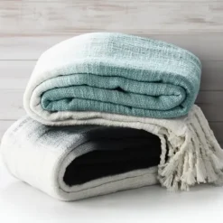 Blankets & Throws-Kirkland's Home Angel Blue Shibori Slab Fringe Throw Blue/White