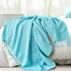 Blankets & Throws-Kirkland's Home Angel Checkered Weave Fringe Throw Blue