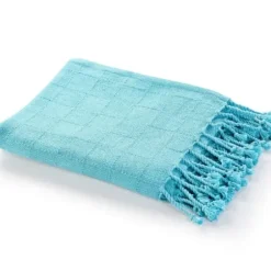 Blankets & Throws-Kirkland's Home Angel Checkered Weave Fringe Throw Blue