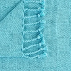 Blankets & Throws-Kirkland's Home Angel Checkered Weave Fringe Throw Blue