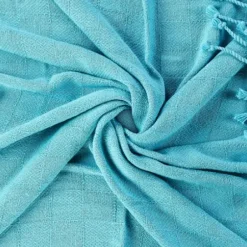 Blankets & Throws-Kirkland's Home Angel Checkered Weave Fringe Throw Blue