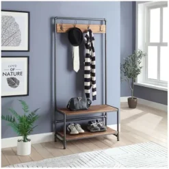 Entryway Furniture-Kirkland's Home Annalee Industrial Metal And Wood Hall Tree