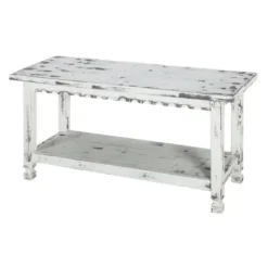 Benches & Ottomans-Kirkland's Home Antiquated Farmhouse Shelf Bench White