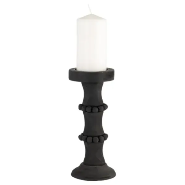 Candle Holders-Kirkland's Home Antique Beaded Column Candle Holder, 11 In. Black