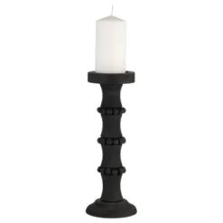 Candle Holders-Kirkland's Home Antique Beaded Column Candle Holder, 15 In. Black