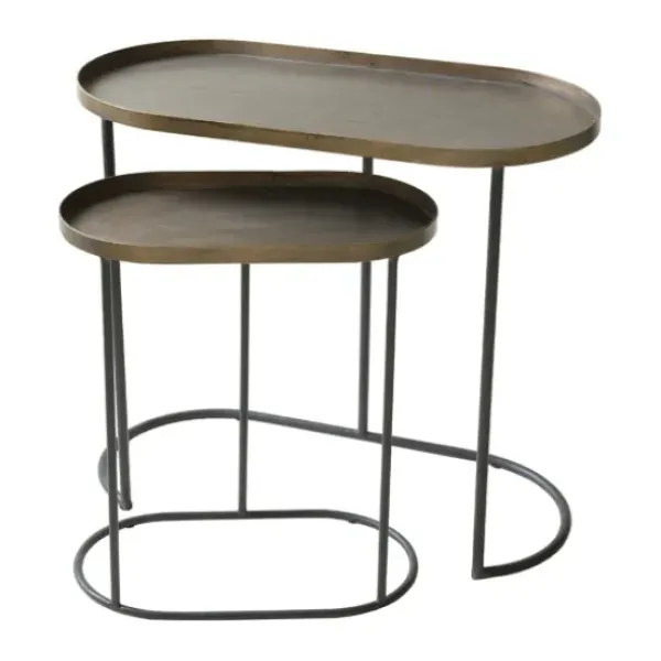 Accent & End Tables-Kirkland's Home Antique Brass Metal Nesting Tables, Set Of 2 Gold