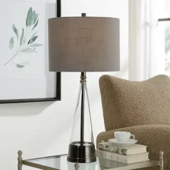 Table Lamps-Kirkland's Home Antique Dark Nickel Cone Base Table Lamp Gray