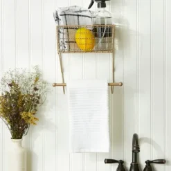 Wall Storage-Kirkland's Home Antique Gold Wire Basket Towel Rack