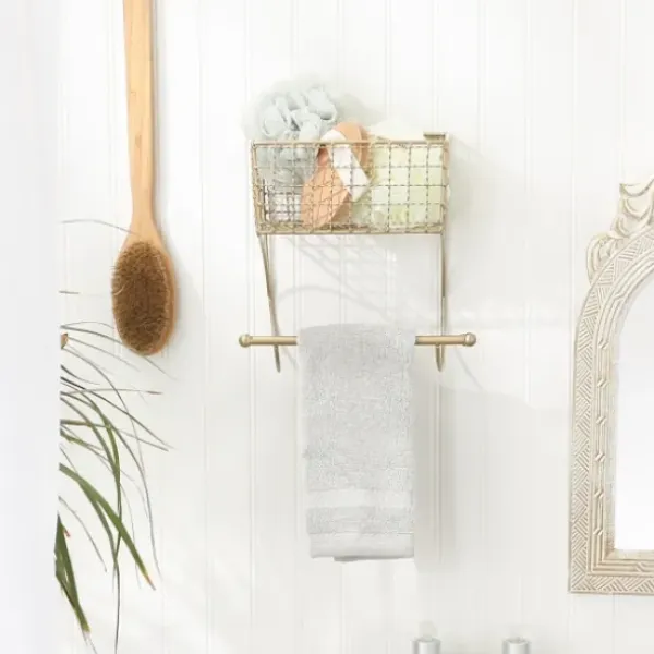 Wall Storage-Kirkland's Home Antique Gold Wire Basket Towel Rack
