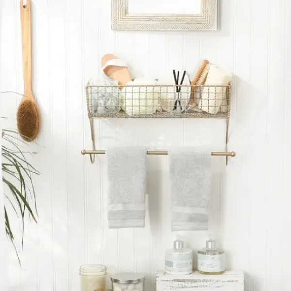 Wall Storage-Kirkland's Home Antique Gold Wire Basket Towel Rack, 17 In.